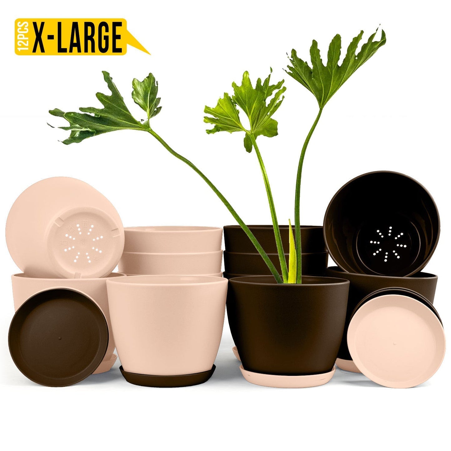 Elevate Your Space with Extra Large Plant Pots: Two Vibrant Colors, Drainage, Perfect for Indoor Planters - Explore Multi-Packs for Plastic Planters