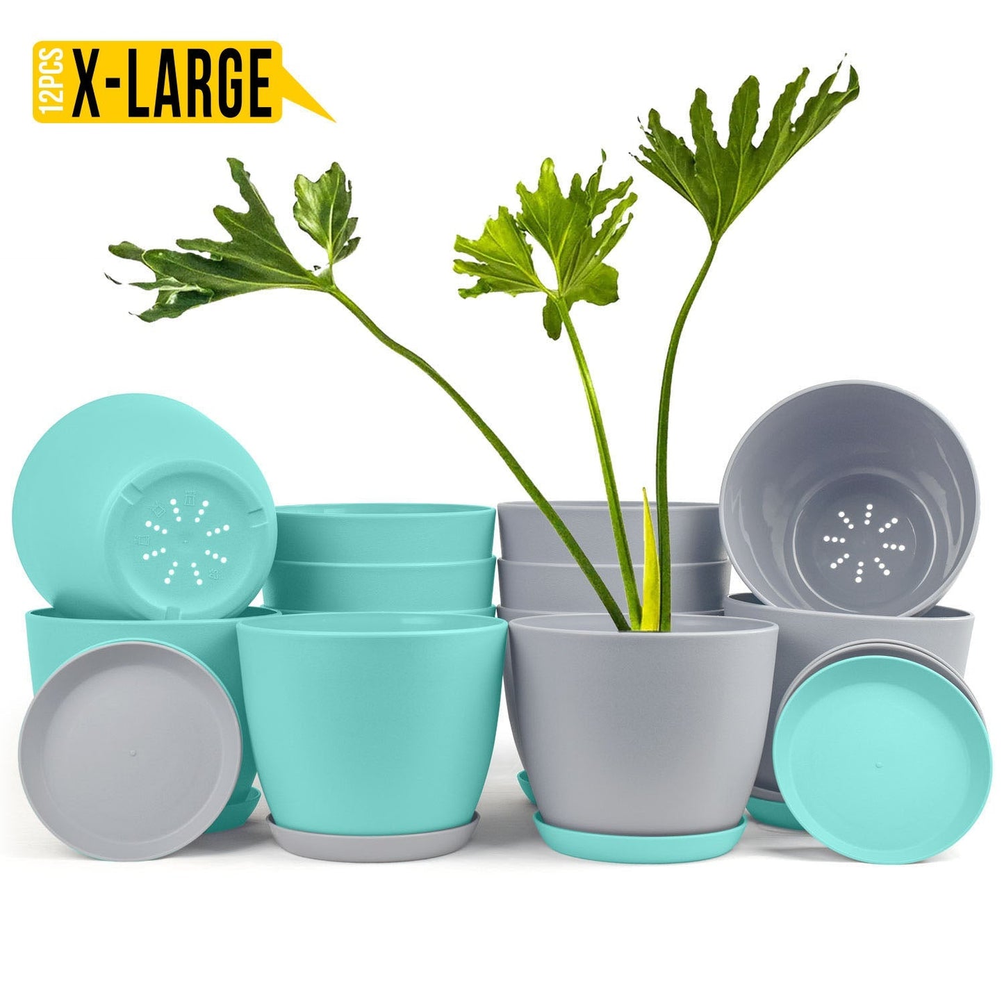 Revitalize Your Space with  Extra Large Plant Pots: Two Vibrant Colors, Drainage, Ideal for Indoor Planters - Explore Multi-Packs for Plastic Planters