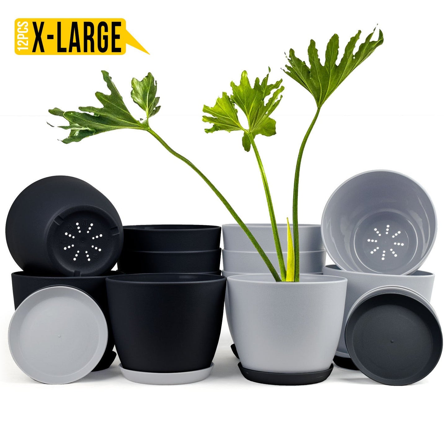Revitalize Your Space with  Extra Large Plant Pots: Two Vibrant Colors, Drainage, Ideal for Indoor Planters - Explore Multi-Packs for Plastic Planters