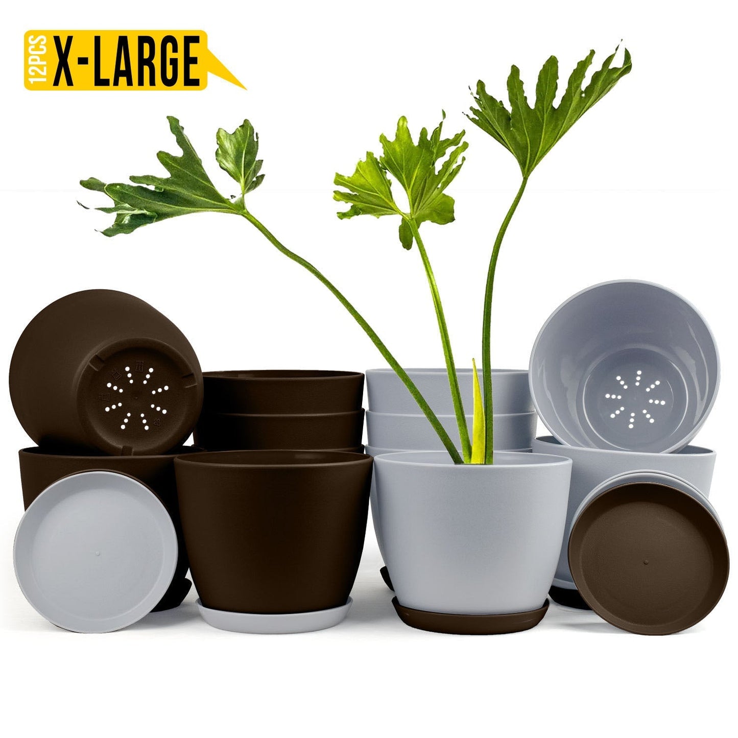 Revitalize Your Space with  Extra Large Plant Pots: Two Vibrant Colors, Drainage, Ideal for Indoor Planters - Explore Multi-Packs for Plastic Planters