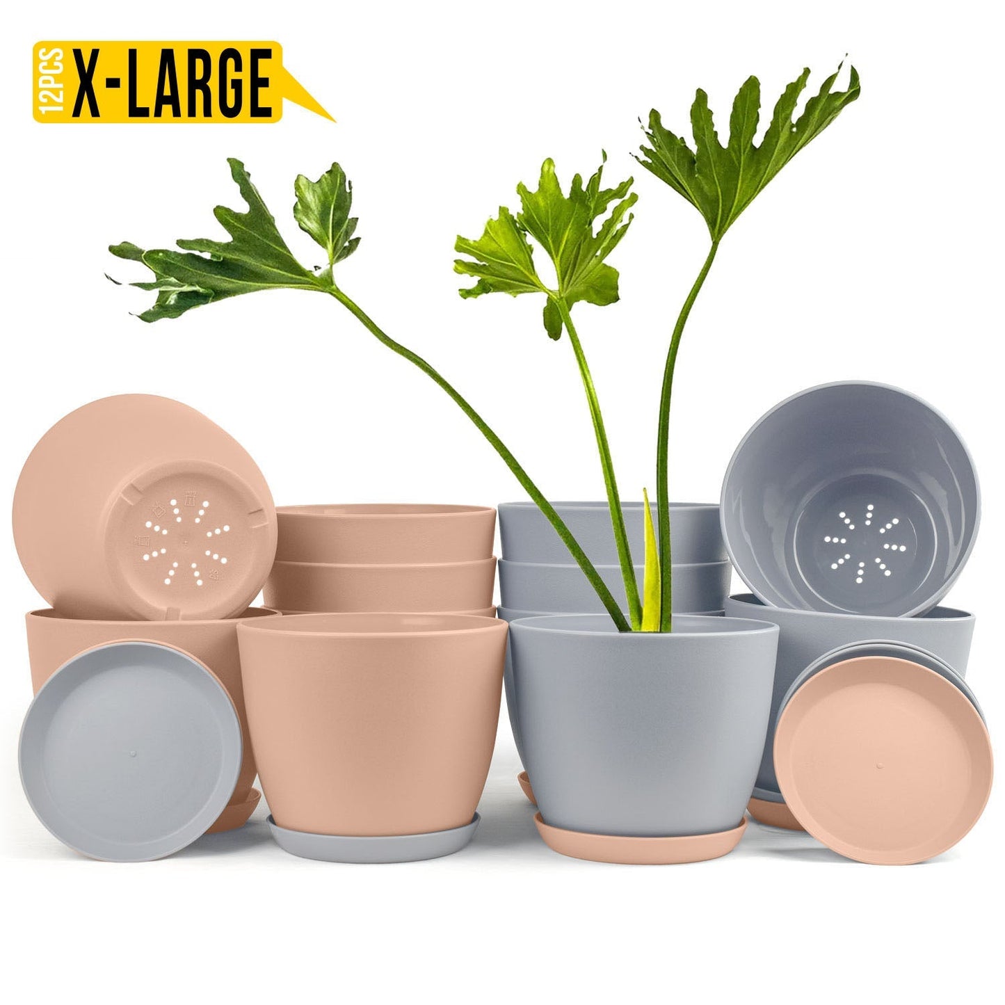 Revitalize Your Space with  Extra Large Plant Pots: Two Vibrant Colors, Drainage, Ideal for Indoor Planters - Explore Multi-Packs for Plastic Planters