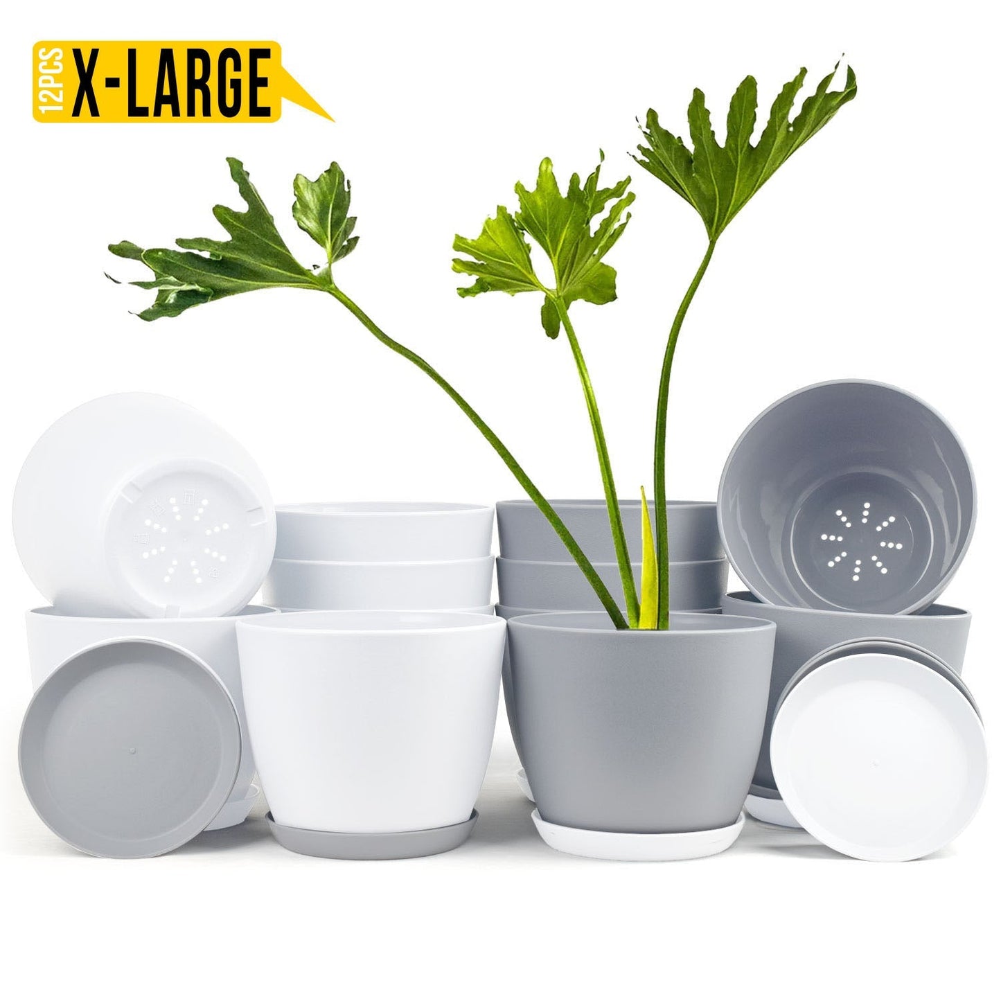 Revitalize Your Space with  Extra Large Plant Pots: Two Vibrant Colors, Drainage, Ideal for Indoor Planters - Explore Multi-Packs for Plastic Planters