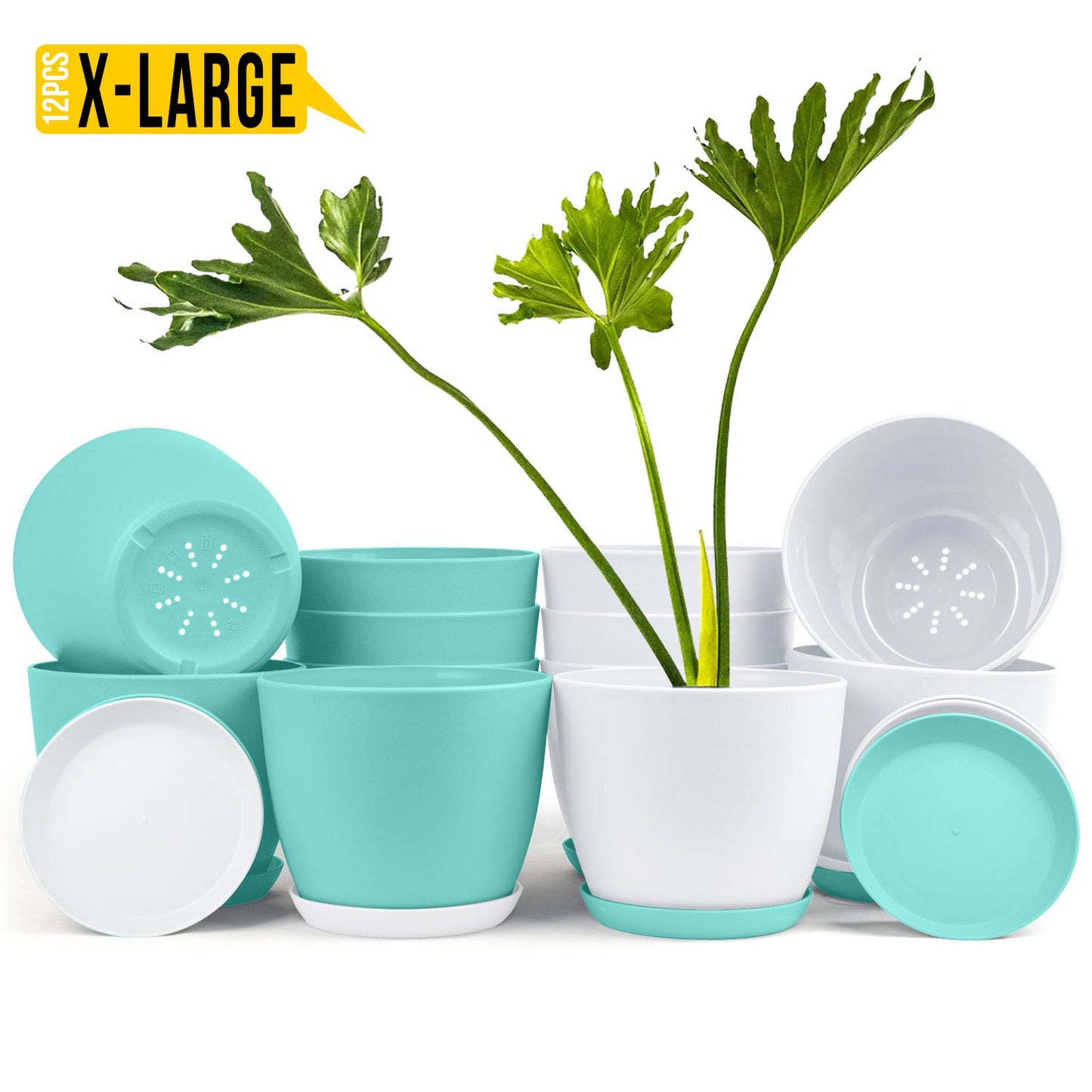 Extra Large Plant Pots with Drainage: Stylish Home Decor Flower Pots in Two Vibrant Colors - Ideal for Indoor Planters, Multi-Packs for Plastic Planters