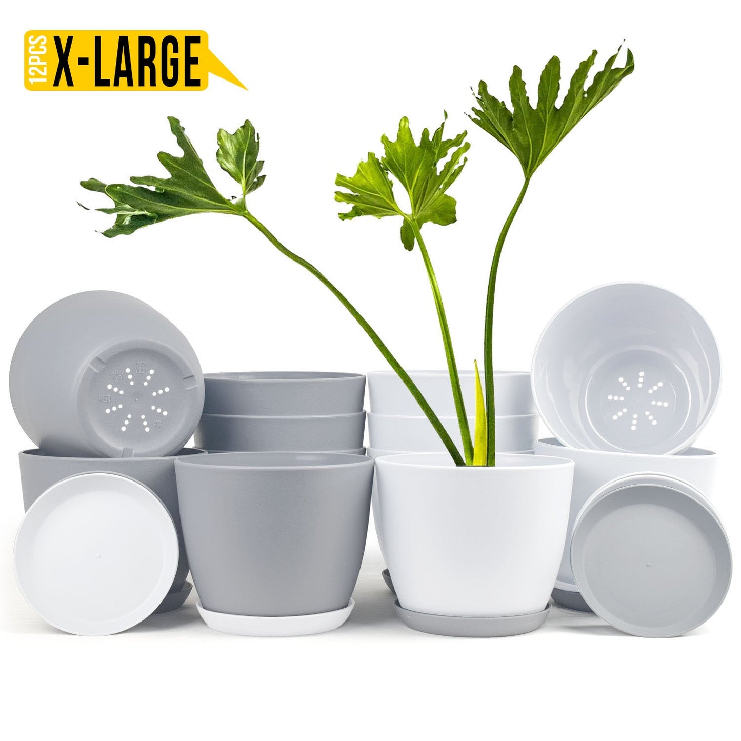 Extra Large Plant Pots with Drainage: Stylish Home Decor Flower Pots in Two Vibrant Colors - Ideal for Indoor Planters, Multi-Packs for Plastic Planters