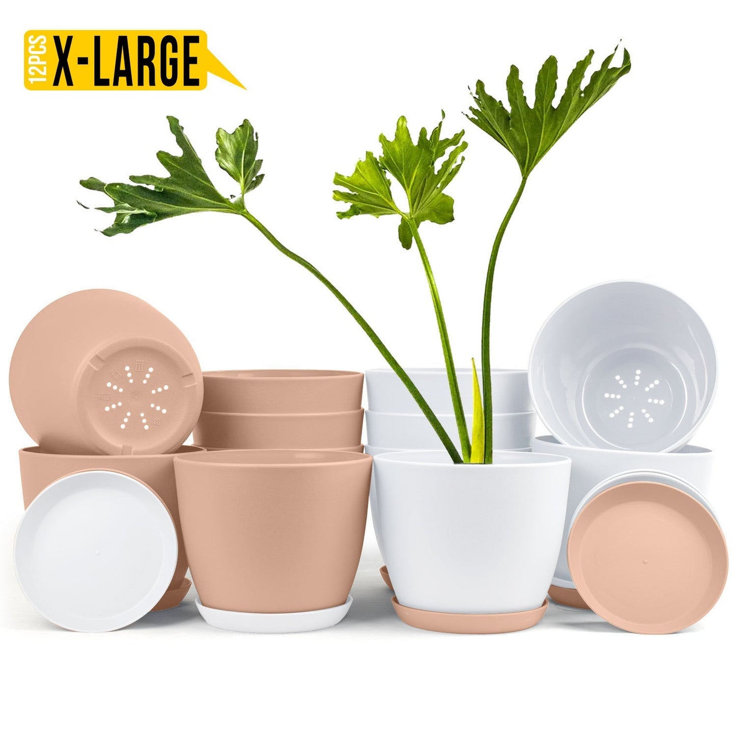 Extra Large Plant Pots with Drainage: Stylish Home Decor Flower Pots in Two Vibrant Colors - Ideal for Indoor Planters, Multi-Packs for Plastic Planters