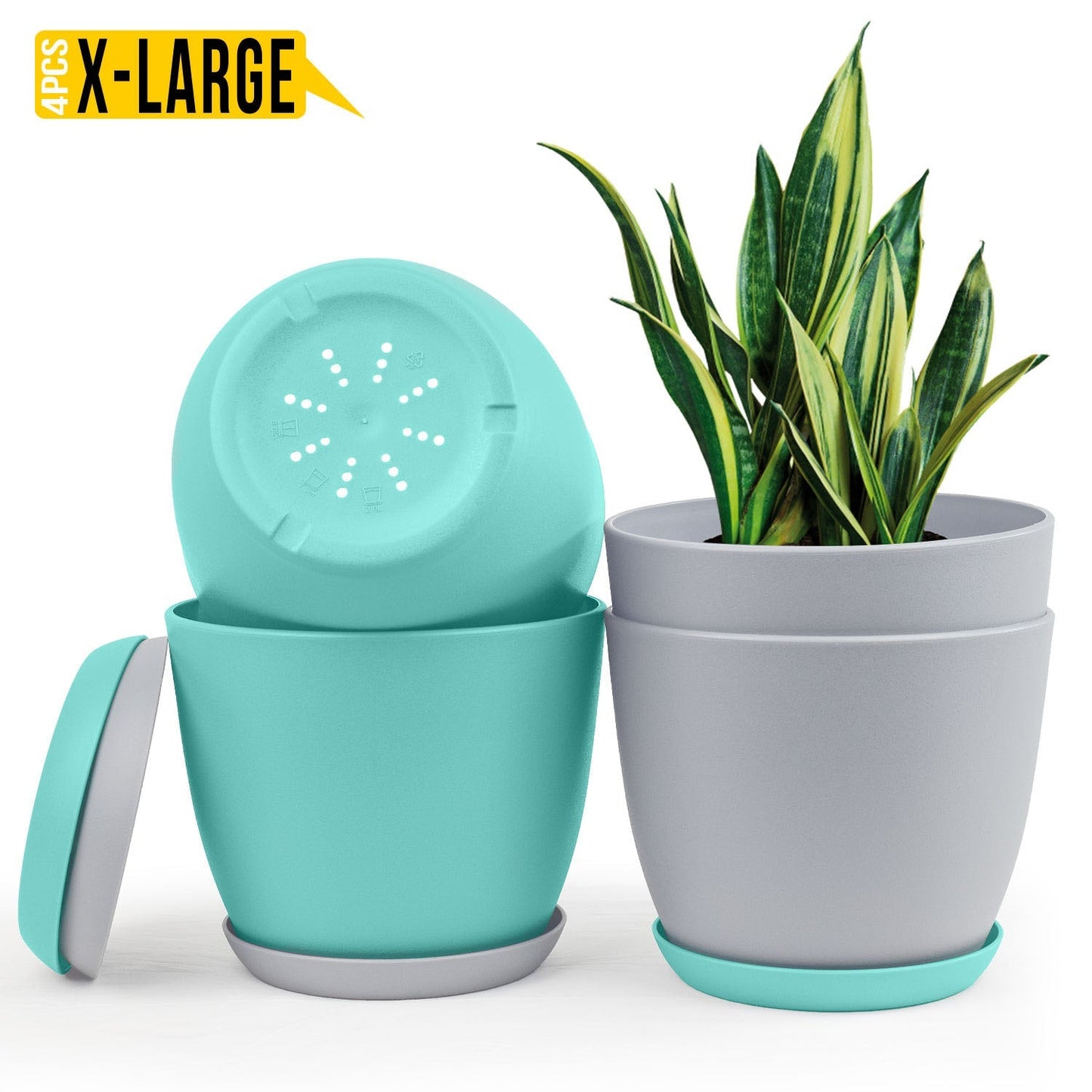 Revitalize Your Space with  Extra Large Plant Pots: Two Vibrant Colors, Drainage, Ideal for Indoor Planters - Explore Multi-Packs for Plastic Planters