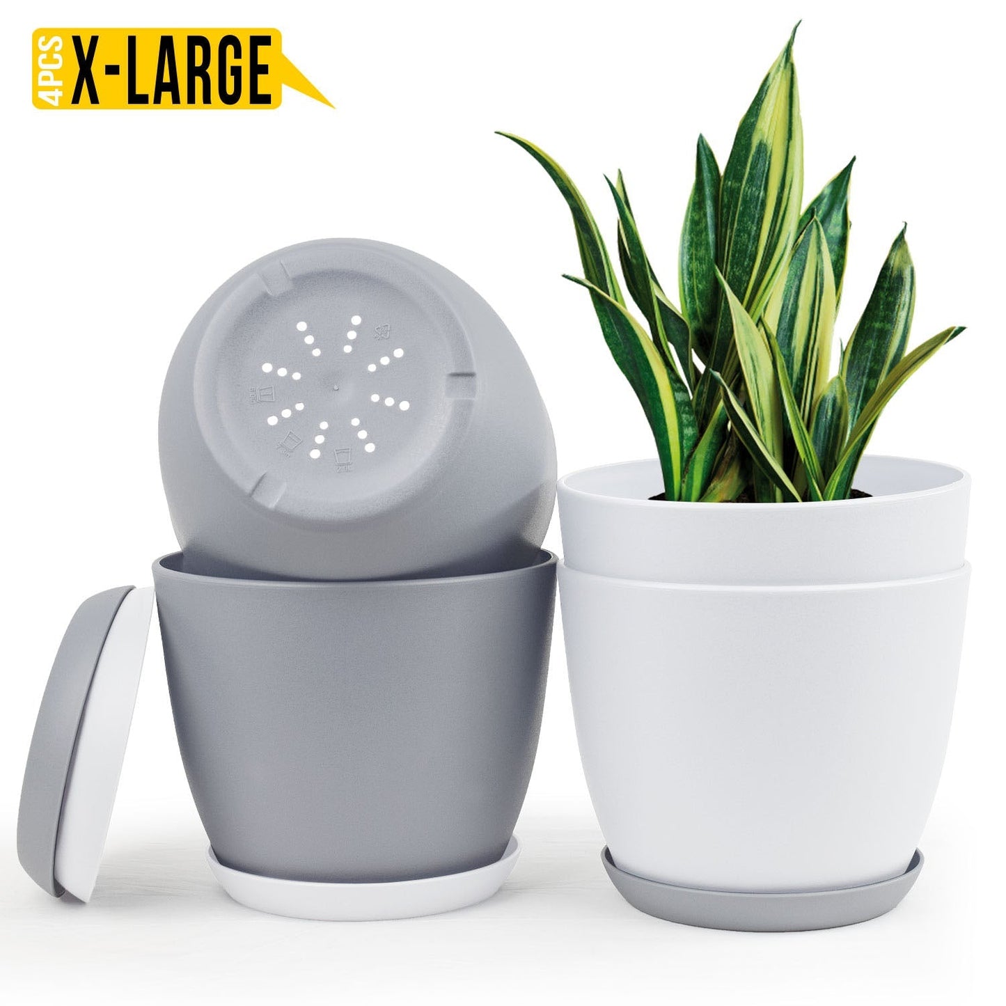 Extra Large Plant Pots with Drainage: Stylish Home Decor Flower Pots in Two Vibrant Colors - Ideal for Indoor Planters, Multi-Packs for Plastic Planters