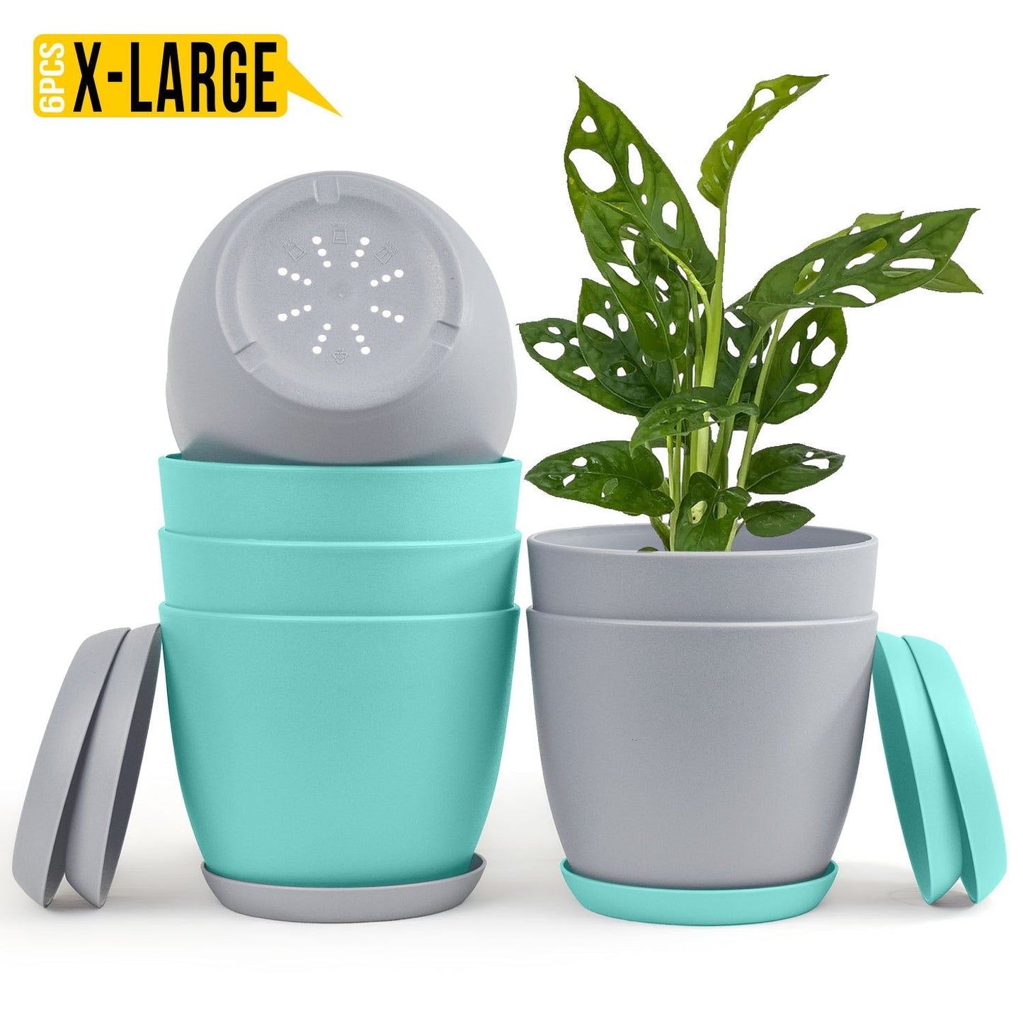 Revitalize Your Space with  Extra Large Plant Pots: Two Vibrant Colors, Drainage, Ideal for Indoor Planters - Explore Multi-Packs for Plastic Planters