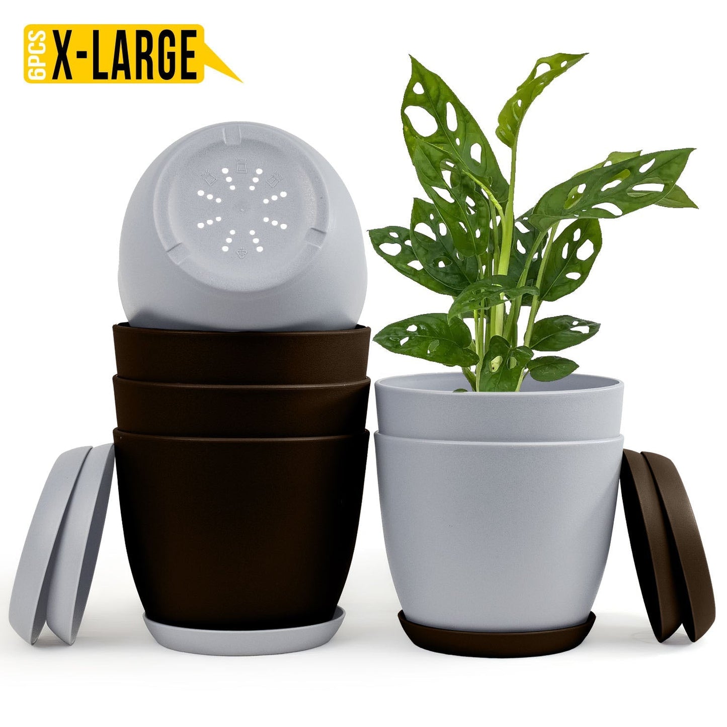 Revitalize Your Space with  Extra Large Plant Pots: Two Vibrant Colors, Drainage, Ideal for Indoor Planters - Explore Multi-Packs for Plastic Planters
