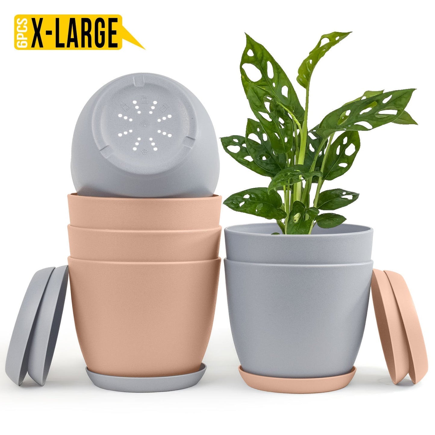 Revitalize Your Space with  Extra Large Plant Pots: Two Vibrant Colors, Drainage, Ideal for Indoor Planters - Explore Multi-Packs for Plastic Planters
