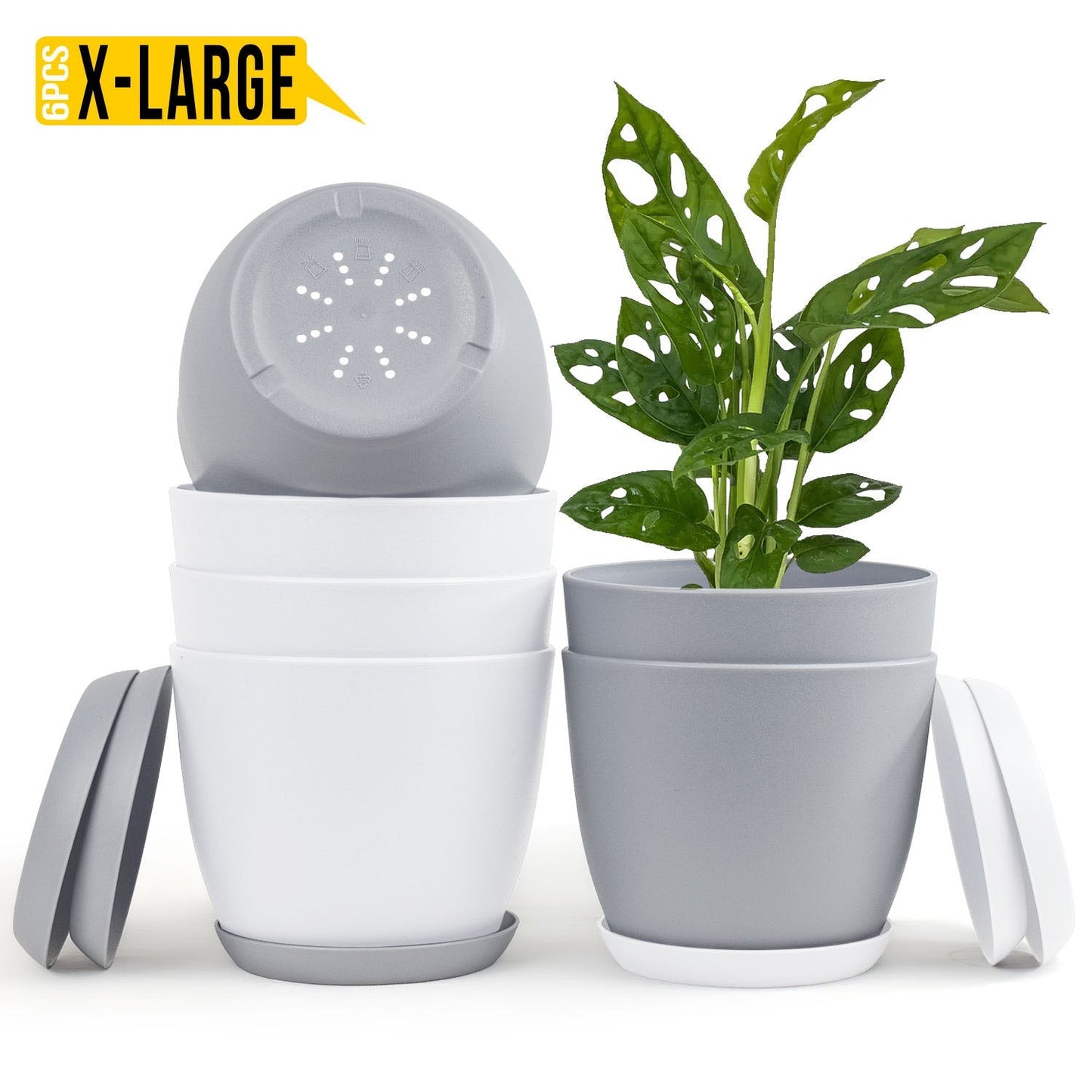 Revitalize Your Space with  Extra Large Plant Pots: Two Vibrant Colors, Drainage, Ideal for Indoor Planters - Explore Multi-Packs for Plastic Planters