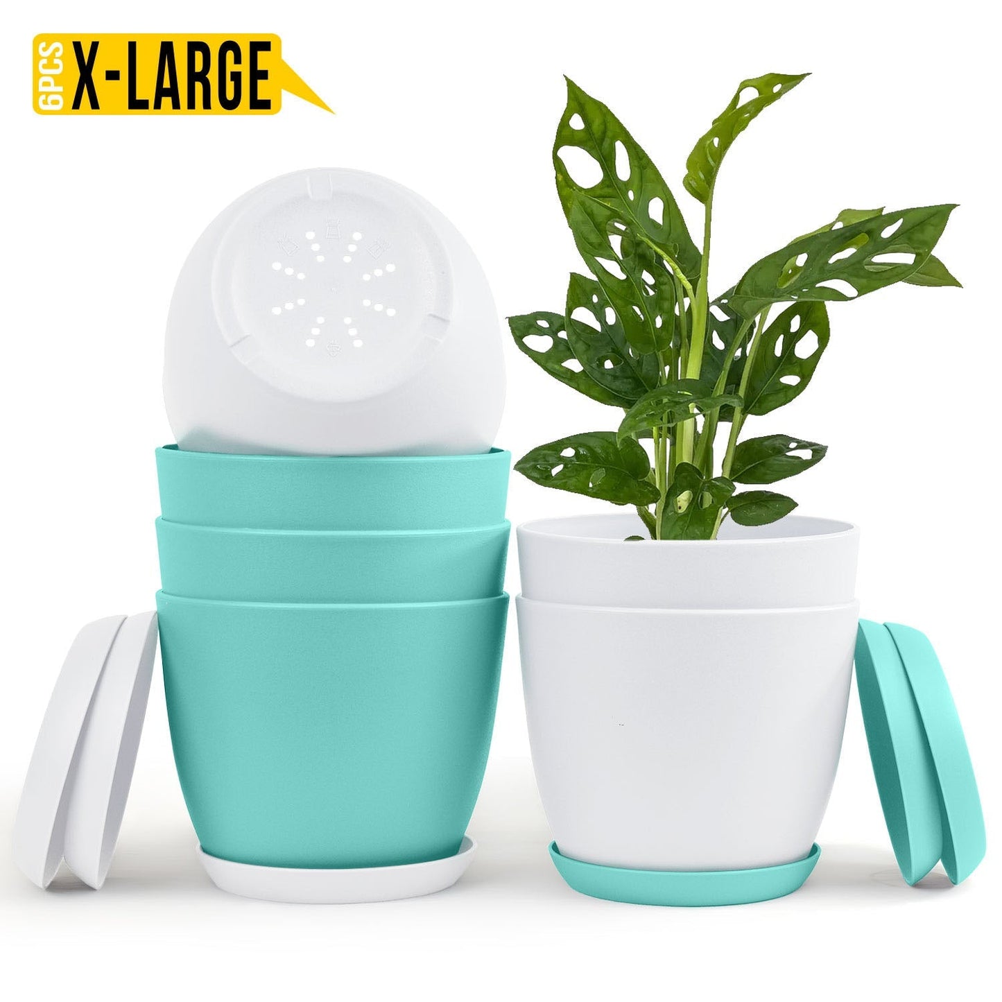 Extra Large Plant Pots with Drainage: Stylish Home Decor Flower Pots in Two Vibrant Colors - Ideal for Indoor Planters, Multi-Packs for Plastic Planters