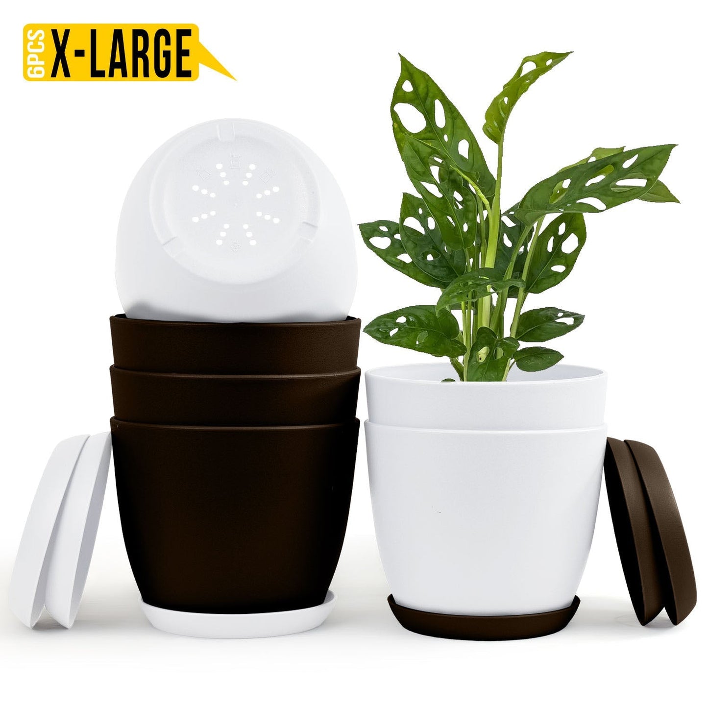 Extra Large Plant Pots with Drainage: Stylish Home Decor Flower Pots in Two Vibrant Colors - Ideal for Indoor Planters, Multi-Packs for Plastic Planters