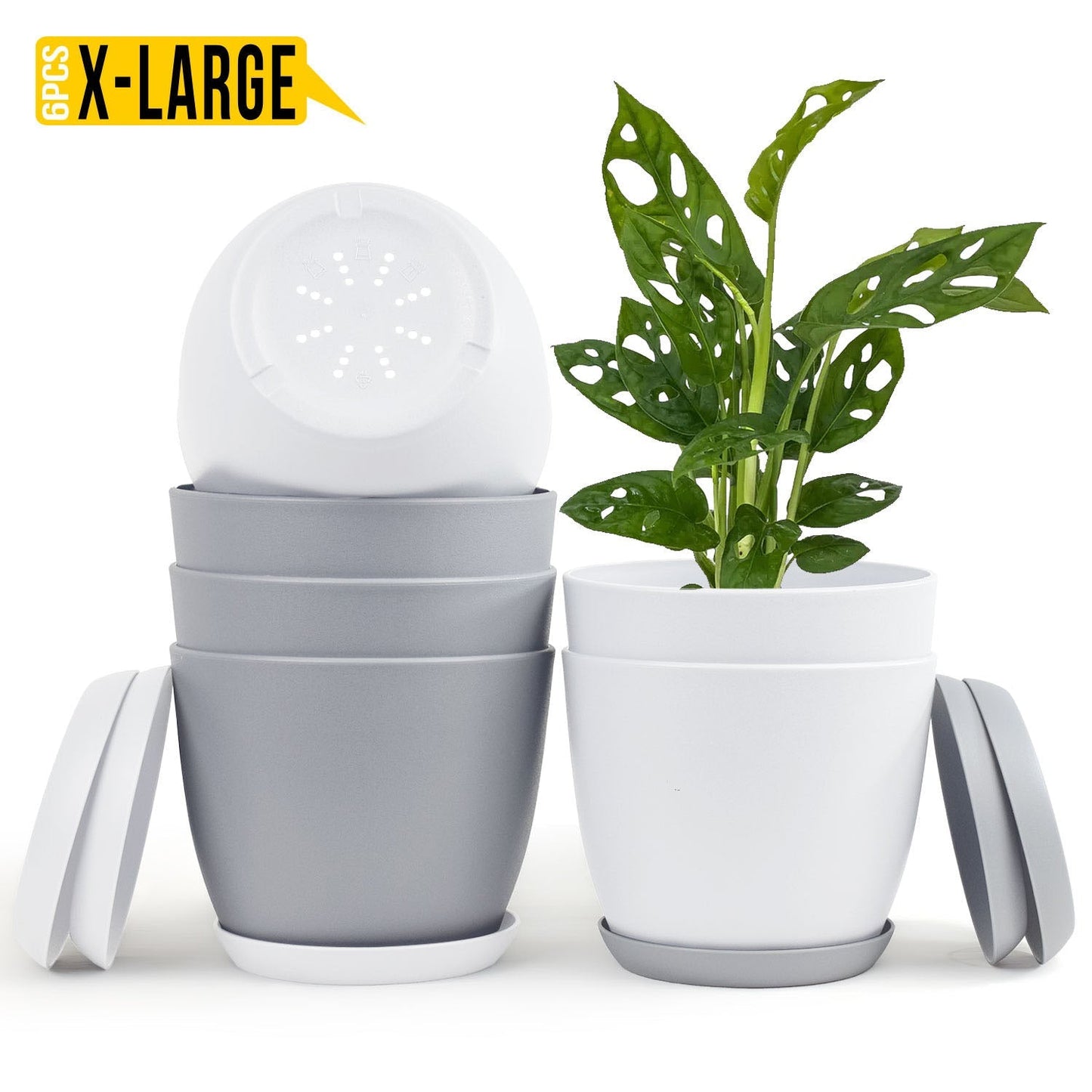 Extra Large Plant Pots with Drainage: Stylish Home Decor Flower Pots in Two Vibrant Colors - Ideal for Indoor Planters, Multi-Packs for Plastic Planters