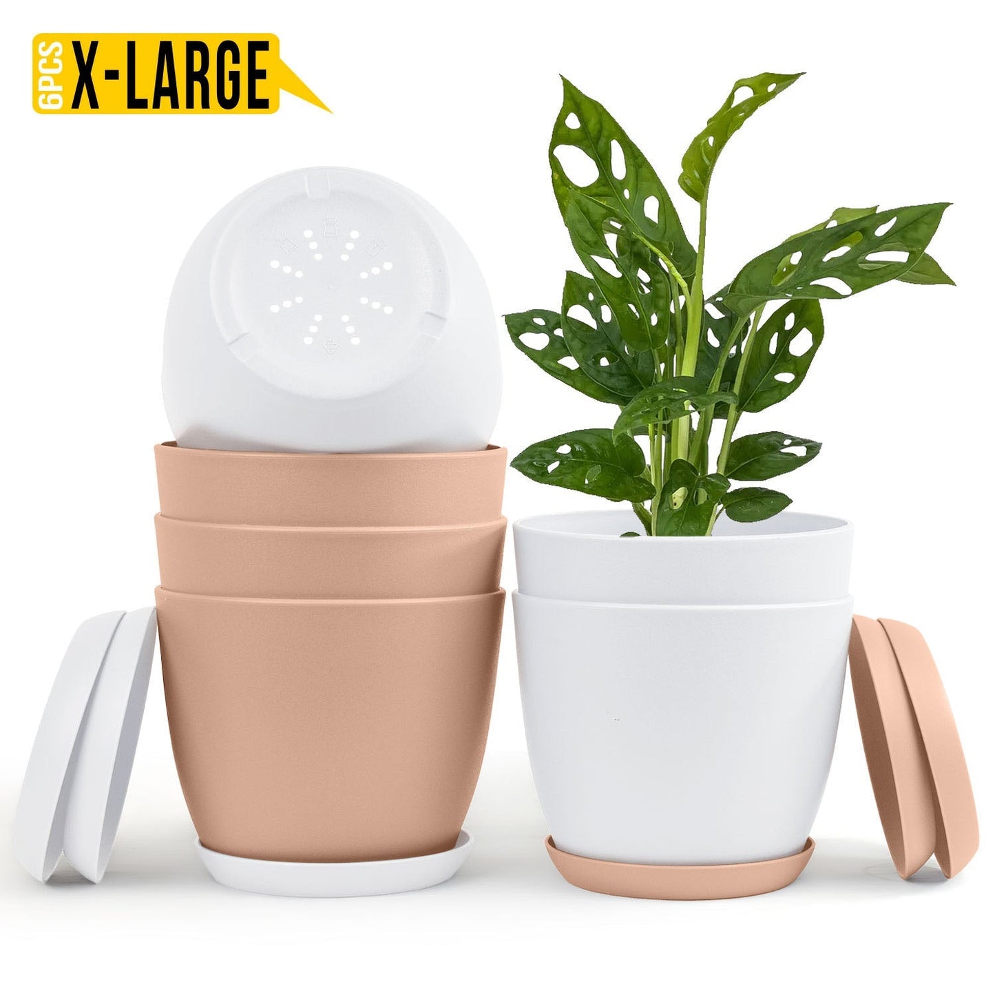 Extra Large Plant Pots with Drainage: Stylish Home Decor Flower Pots in Two Vibrant Colors - Ideal for Indoor Planters, Multi-Packs for Plastic Planters