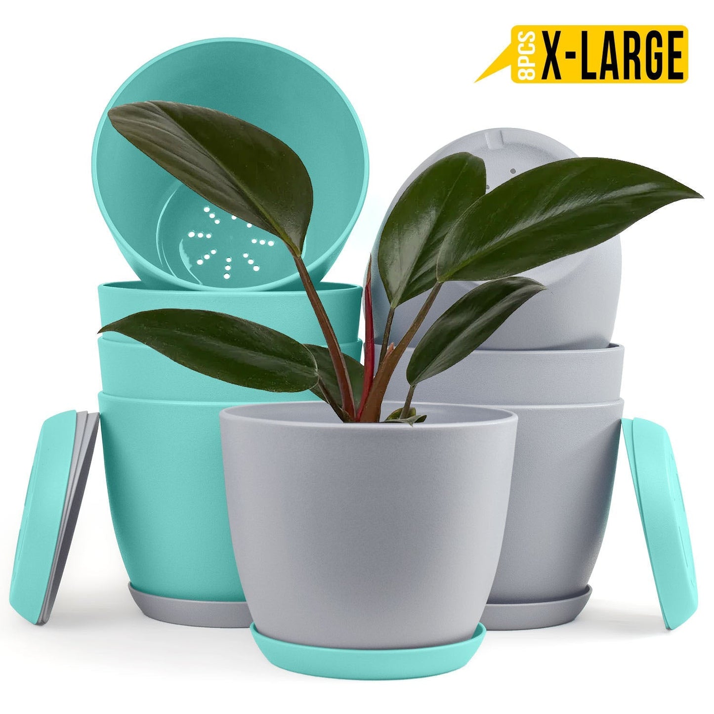 Revitalize Your Space with  Extra Large Plant Pots: Two Vibrant Colors, Drainage, Ideal for Indoor Planters - Explore Multi-Packs for Plastic Planters