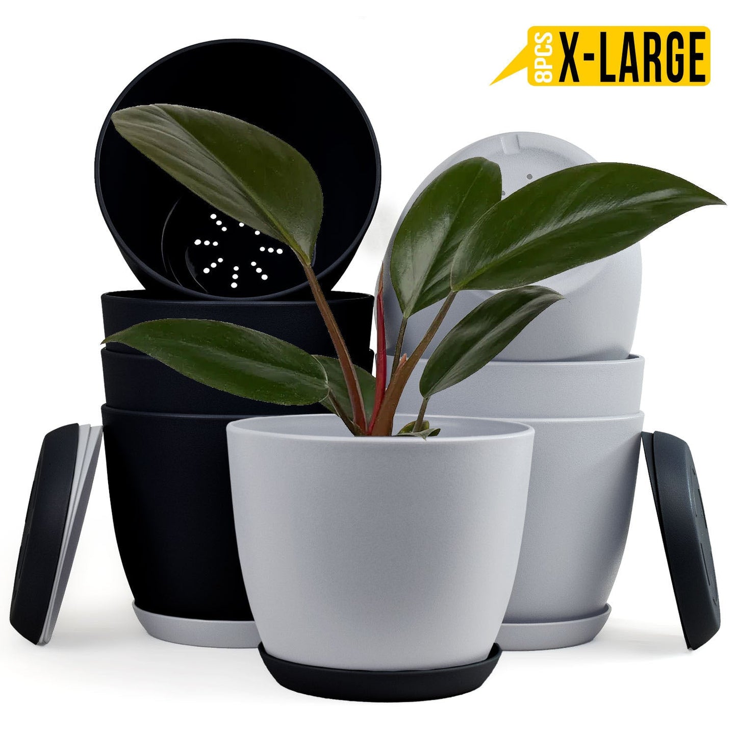 Revitalize Your Space with  Extra Large Plant Pots: Two Vibrant Colors, Drainage, Ideal for Indoor Planters - Explore Multi-Packs for Plastic Planters