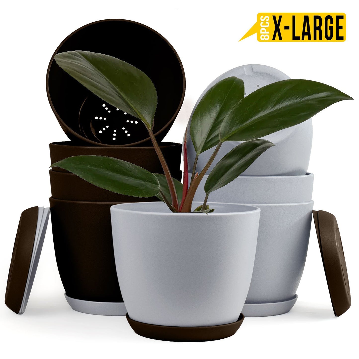 Revitalize Your Space with  Extra Large Plant Pots: Two Vibrant Colors, Drainage, Ideal for Indoor Planters - Explore Multi-Packs for Plastic Planters