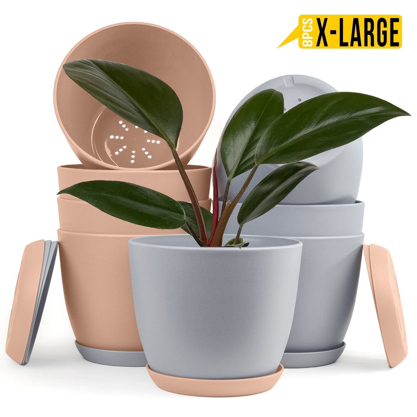 Revitalize Your Space with  Extra Large Plant Pots: Two Vibrant Colors, Drainage, Ideal for Indoor Planters - Explore Multi-Packs for Plastic Planters