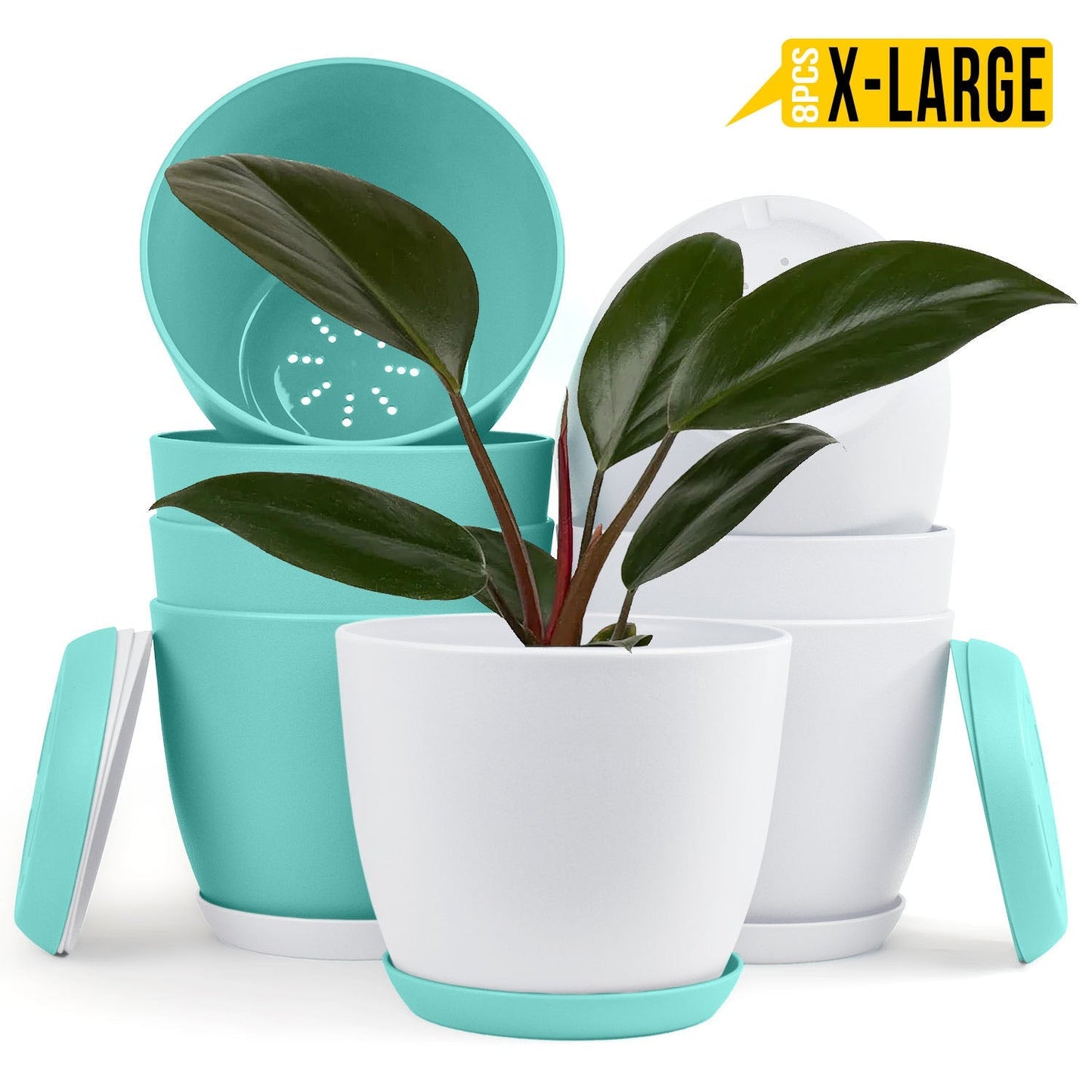 Extra Large Plant Pots with Drainage: Stylish Home Decor Flower Pots in Two Vibrant Colors - Ideal for Indoor Planters, Multi-Packs for Plastic Planters