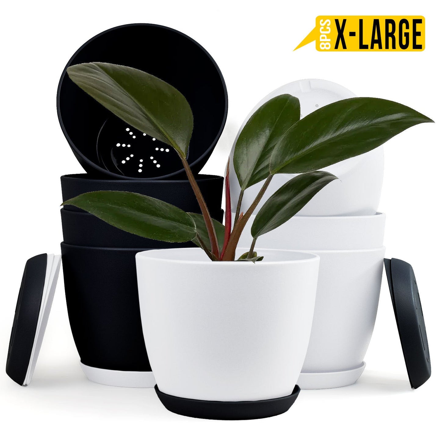 Extra Large Plant Pots with Drainage: Stylish Home Decor Flower Pots in Two Vibrant Colors - Ideal for Indoor Planters, Multi-Packs for Plastic Planters