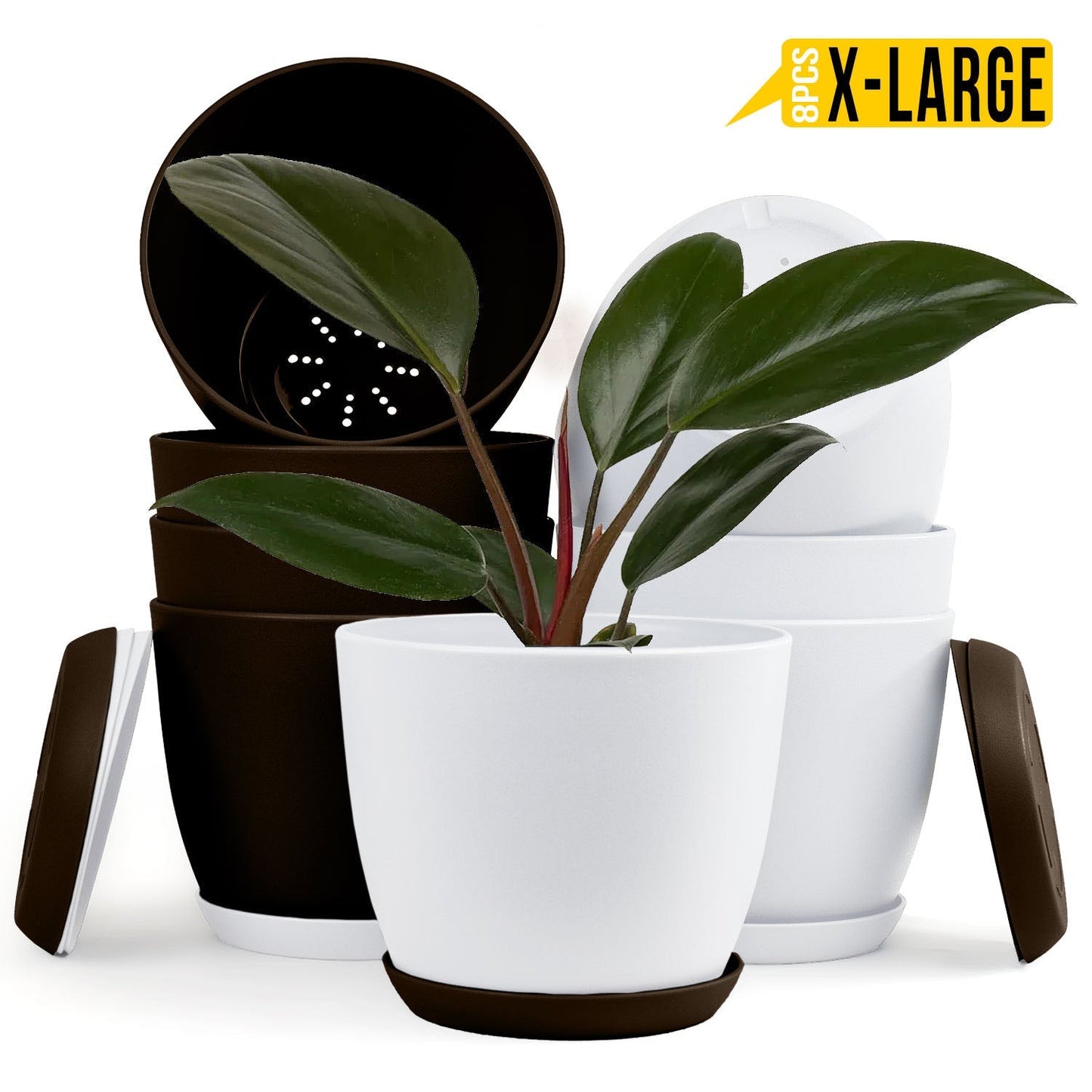 Extra Large Plant Pots with Drainage: Stylish Home Decor Flower Pots in Two Vibrant Colors - Ideal for Indoor Planters, Multi-Packs for Plastic Planters