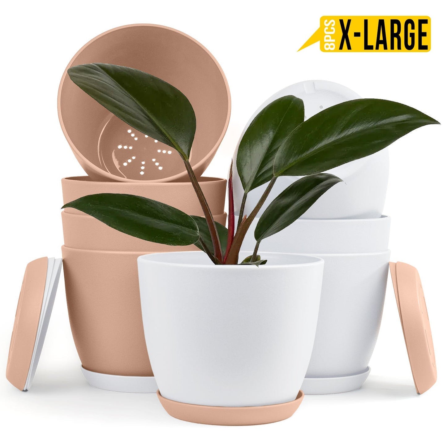 Extra Large Plant Pots with Drainage: Stylish Home Decor Flower Pots in Two Vibrant Colors - Ideal for Indoor Planters, Multi-Packs for Plastic Planters