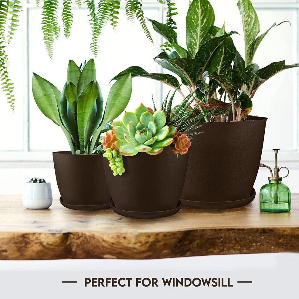 5pcs Plastic Flower Pot Set, 5 Sets Of 7/6.6/6/5.3/4.8 Inch Modern Style Plastic Flower Pot With Drainage Holes And Trays For Indoor And Outdoor Potted Plants, Such As Succulent, Snake Plant, Violets, Etc