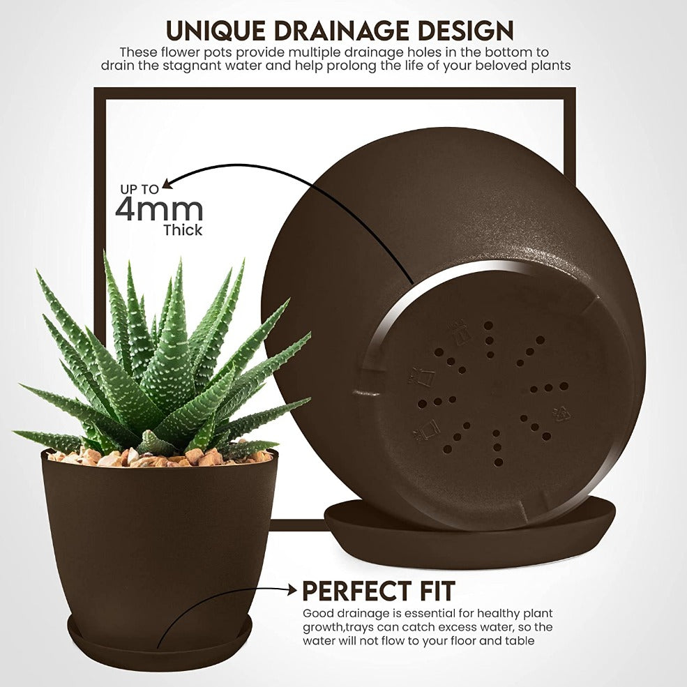 5pcs Plastic Flower Pot Set, 5 Sets Of 7/6.6/6/5.3/4.8 Inch Modern Style Plastic Flower Pot With Drainage Holes And Trays For Indoor And Outdoor Potted Plants, Such As Succulent, Snake Plant, Violets, Etc