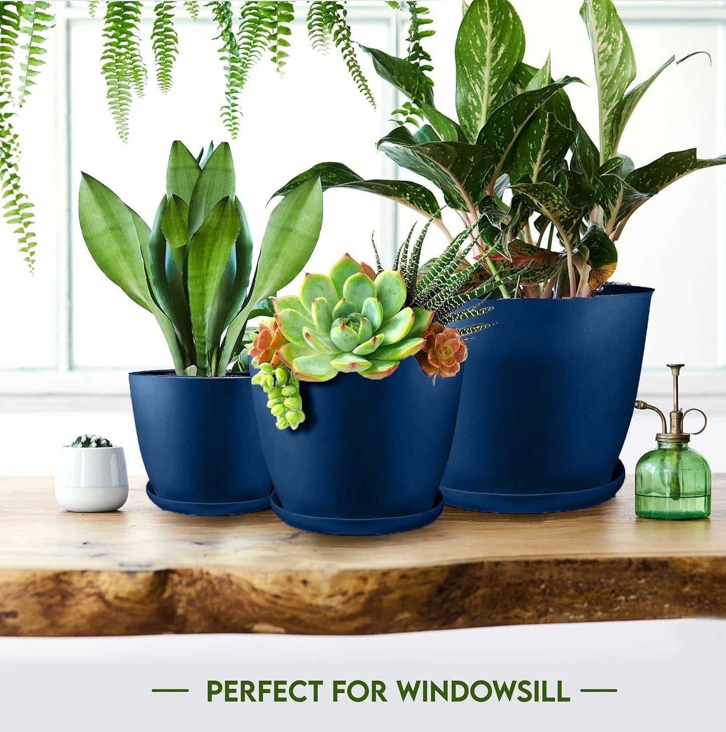 5pcs Plastic Flower Pot Set, 5 Sets Of 7/6.6/6/5.3/4.8 Inch Modern Style Plastic Flower Pot With Drainage Holes And Trays For Indoor And Outdoor Potted Plants, Such As Succulent, Snake Plant, Violets, Etc