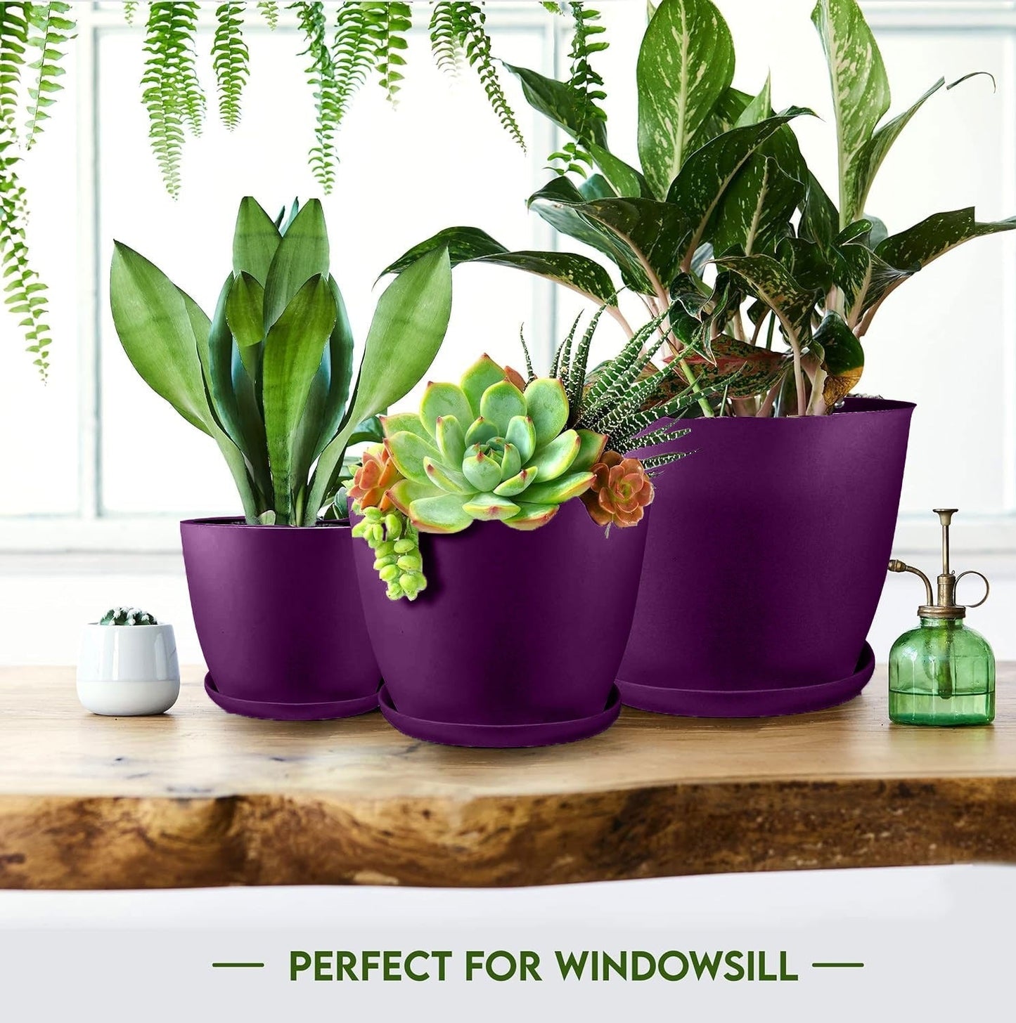 5pcs Plastic Flower Pot Set, 5 Sets Of 7/6.6/6/5.3/4.8 Inch Modern Style Plastic Flower Pot With Drainage Holes And Trays For Indoor And Outdoor Potted Plants, Such As Succulent, Snake Plant, Violets, Etc
