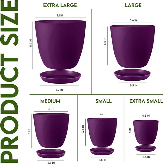 5pcs Plastic Flower Pot Set, 5 Sets Of 7/6.6/6/5.3/4.8 Inch Modern Style Plastic Flower Pot With Drainage Holes And Trays For Indoor And Outdoor Potted Plants, Such As Succulent, Snake Plant, Violets, Etc